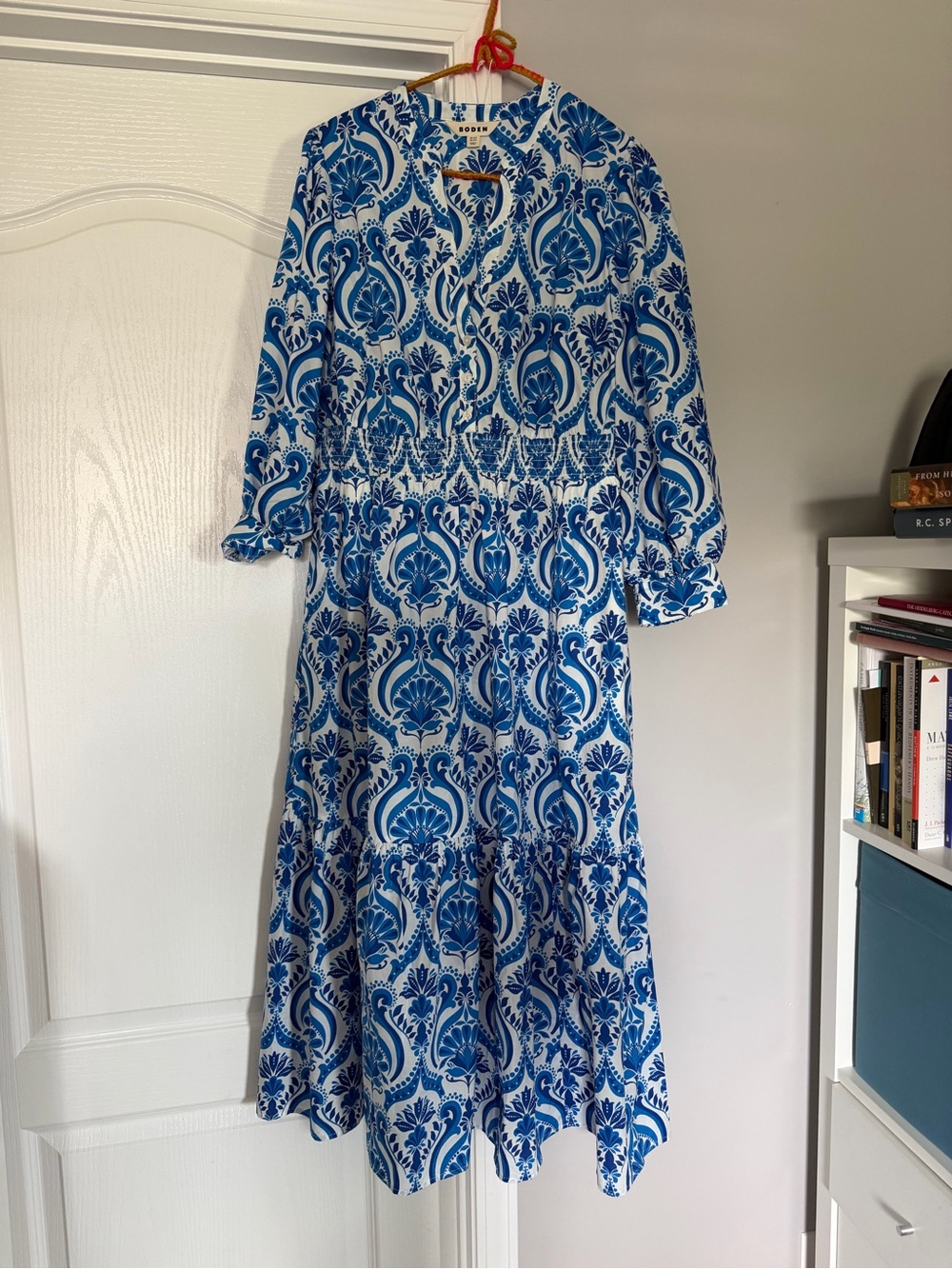 Elena Medallion Print Long Sleeve Cotton Midi Dress 12R - Picture 3 of 6